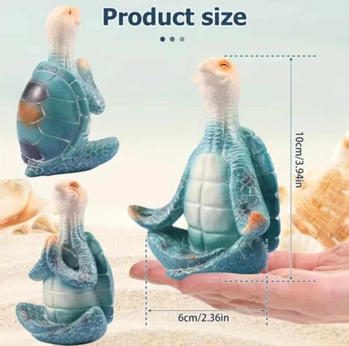 Sea Turtle Meditation Yoga Decor, Coastal Beach Decorations, Zen Resin Statue for Home Office (2PC)