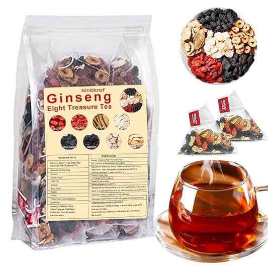 2025 New Ginseng Eight Treasure Herbal Tea,Red Date Wolfberry Mulberry Goji Health Tea Bags for Women & Men,50 Bags