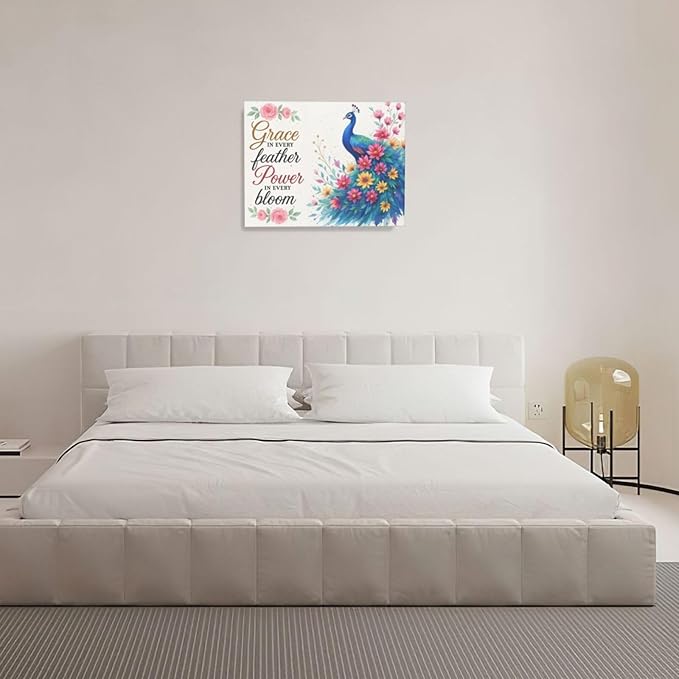 Peacock Wall Art Elegant Peacock Wall Decor Inspirational Canvas Print Painting Pictures Motivational Artwork Framed Decorations Gifts for Women girls Bedroom Bathroom Living Room Office 16"x20"