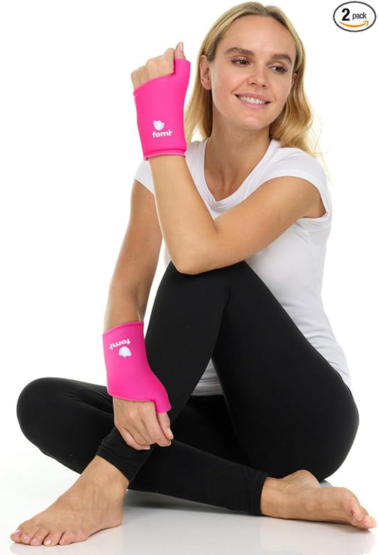 FOMI Wrist Solid Gel Ice Packs | 2 Pack | Hot Cold Hand and Thumb Compression Sleeve Wrap for Carpel Tunnel, Arthritis, Tendonitis, Bruises, Swelling, Sports Injuries Pain Relief (Small/Medium)