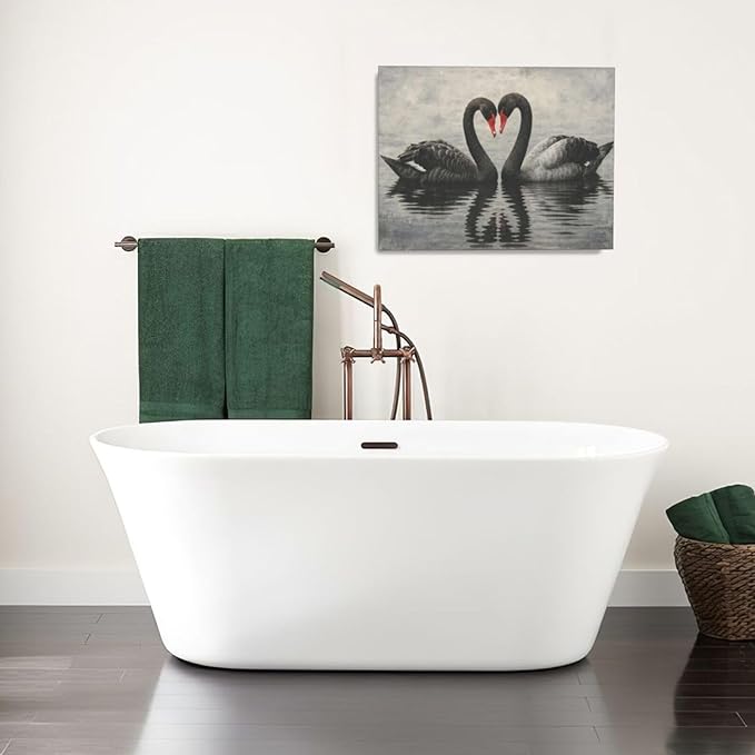 Black Swan Wall Art Vintage Canvas Wall Decor Swan Aesthetics Art Retro Pictures Painting Artwork Framed Decoration for Living Room Bedroom Bathroom Dining Room Office 16"x20"