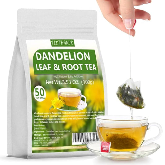 Premium Dandelion Leaf & Root Tea,50 Tea Bags /3.53Oz, for Liver & Kidney Health, Roasted Detox Herbal Tea. Support Digestion & Boost Immune System, Caffeine Free.