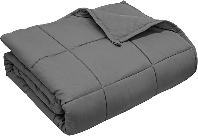 Weighted Blanket for Adults (15 lbs, 48" × 72", Grey) Twin Size Heavy Blanket for 140-160lbs, Breathable Weighted Throw Blanket with Glass Beads for All Season, Washable