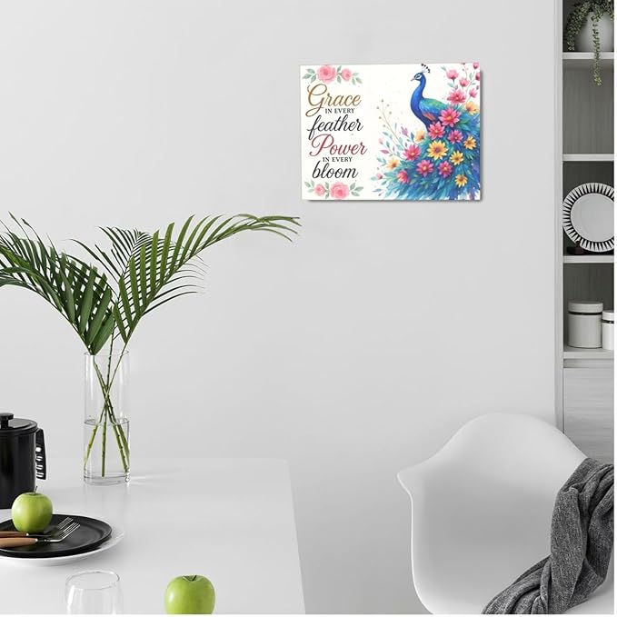 Peacock Wall Art Elegant Peacock Wall Decor Inspirational Canvas Print Painting Pictures Motivational Artwork Framed Decorations Gifts for Women girls Bedroom Bathroom Living Room Office 12"x16"