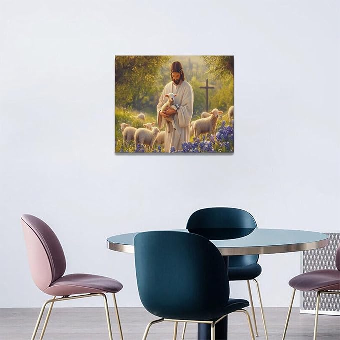 Fleruku Jesus Lamb Wall Art Christ Christian Wall Decor Jesus Religious Sign Pictures Canvas Painting Artwork Home Decorations for Living Room Bedroom Bathroom Office 20"x16"