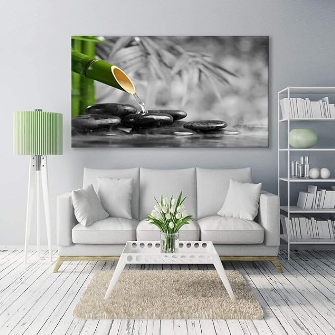 Yxbhhym Zen Decor Canvas Wall Art for Living Room Black and White Wall Art Green Room Decor Stone Zen Artwork Picture Meditation Poster Bedroom Wall Decor Office Yoga Spa Kitchen Decoration Framed