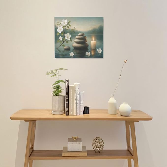 Zen Wall Art Zen Bathroom Wall Decor Spa Room Meditation Peaceful Pictures Decoration Spiritual Stone Canvas Painting Artwork Framed for Bathroom Living Room Bedroom Office 20"x24"