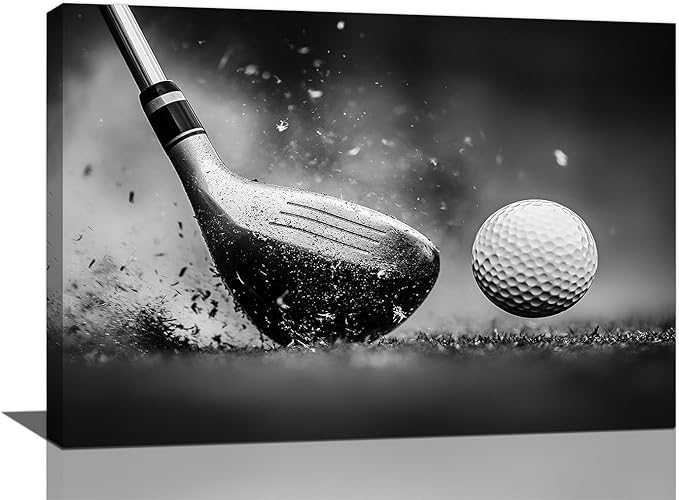 Olivine Golf Wall Art, Pictures Wall Decor, Black and White Sport Paintings, Golfing Sports Canvas Prints, Framed Artwork for Living Room Bedroom Bathroom Office Home Decoration 24"x16"