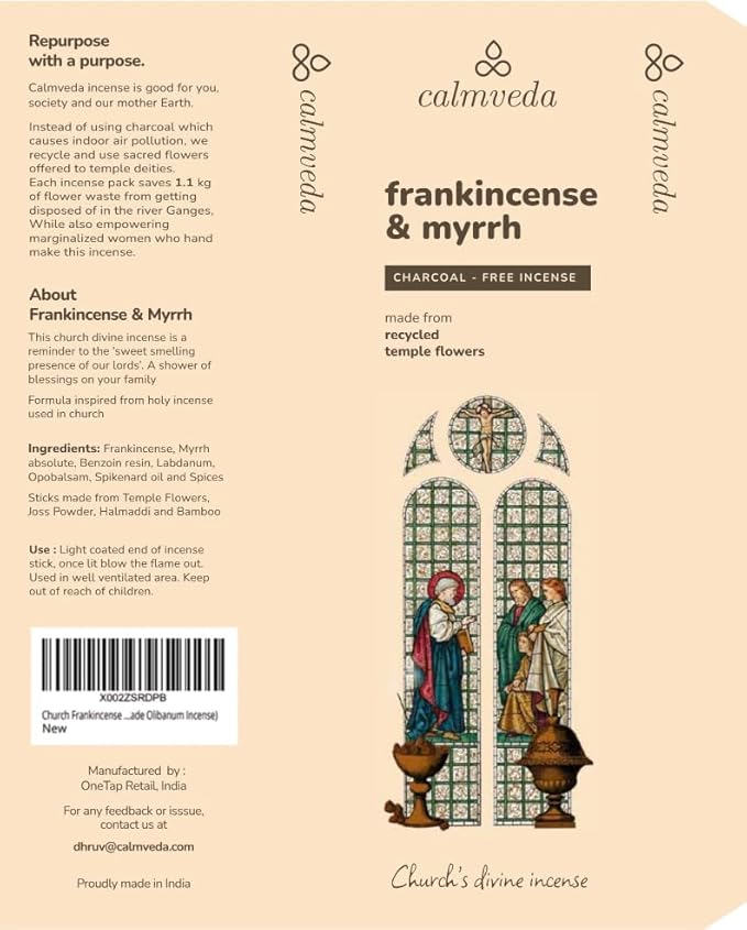 Church Frankincense and Myrrh Incense - (80 Sticks) Charcoal Free Incense, Made from upcycled Flowers | Used as Spiritual Healing Incense in Church (Handmade Olibanum Incense)