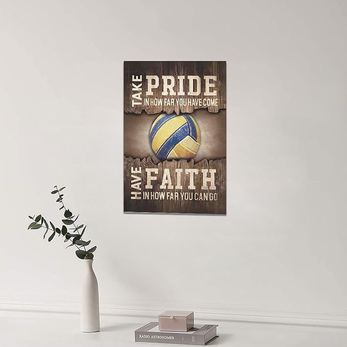 Fleruku Rustic Volleyball Wall Art Sports Wall Decor Inspirational Quotes Brown Pictures Volleyball Sign Canvas Painting Artwork Home Decorations for Boy Man Teenager Fans Bedroom Living Room 16"x24"