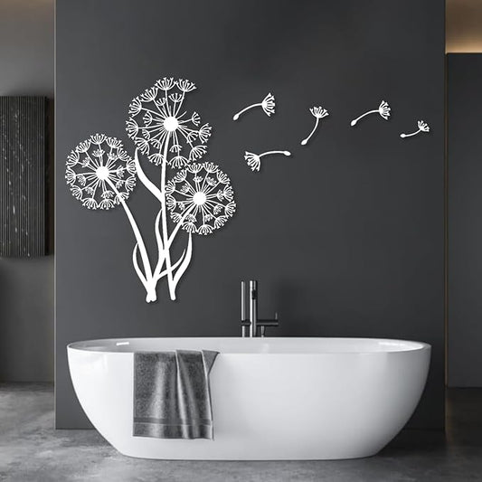 Metal Dandelion Wall Art, Minimalist Modern Abstract Sculpture, Home Decor for Living Room, Bedroom, Bathroom, Kitchen (24'x18'|60x45cm, White)