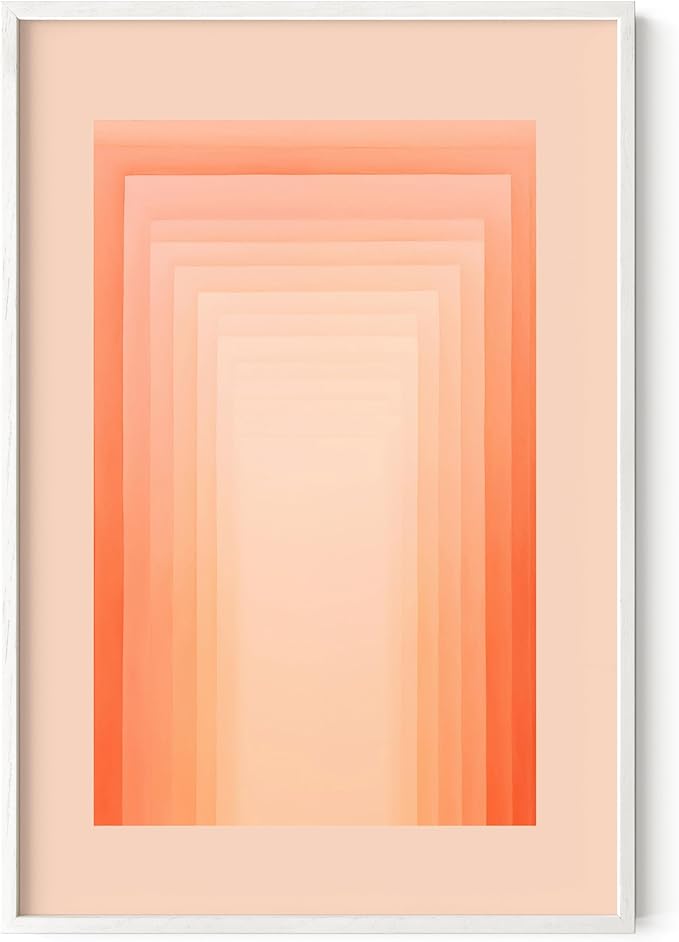 HAUS AND HUES Colorful Abstract Wall Art - Minimalist Retro Picture for Living Room Decor, Red and Pink Modern Wall Art Painting (Pink Geometric, White Frame, 24x36)