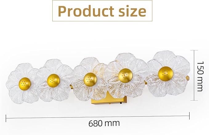 MantoLite Bathroom Light Fixtures Modern Vanity Light Over Mirror Adjustable 3000K-6000K Picture Lights Art Light with Floral Clear Glass Shades for Living Room Bedroom Wall Sconces (5 Light Gold)
