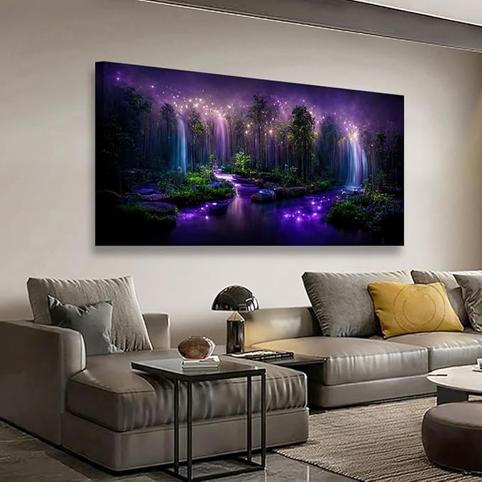 Purple Fantastic Wall Art Bedroom Wall Decor Living Room,Canvas Wall Art Office Farmhouse Paintings Artwork Modern Forest Starry Sky Lake Magical Wall Art Prints Pictures 20 * 40inch