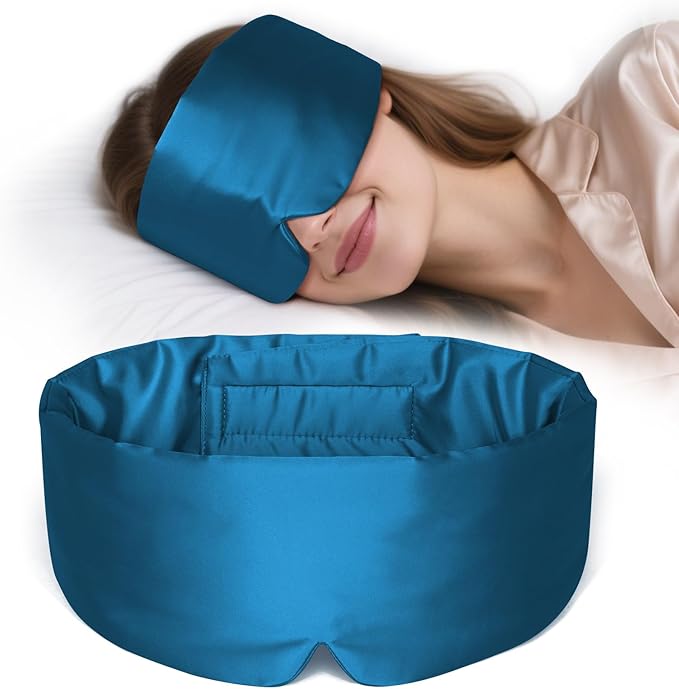 Zenssia Satin Sleep Mask for Women and Men, Lightweight Padded Eye Mask with Adjustable Strap, Comfort Blackout for Travel and Nap - Peacock Blue