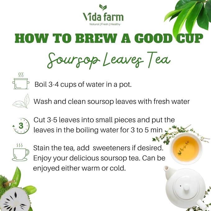 VIDA FARM Premium Dried Soursop Leaves Tea, 100% Natural Whole Guanabana Leaves, Hojas de Guanabana Para Te, Soursop Tea Leaves