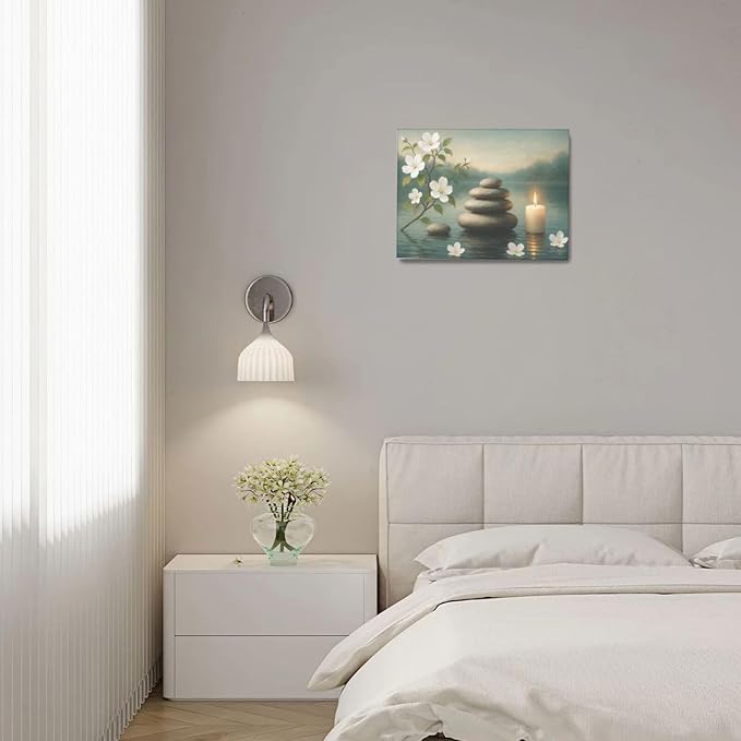 Zen Wall Art Zen Bathroom Wall Decor Spa Room Meditation Peaceful Pictures Decoration Spiritual Stone Canvas Painting Artwork Framed for Bathroom Living Room Bedroom Office 12"x16"