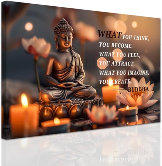 ZXHYWYM Buddhist Motivational Quotes Wall Art Canvas Prints Buddha Lotus Painting Zen Bathroom Pictures for Office Home Spa Yoga Room Wall Decor Framed (24" x 36")