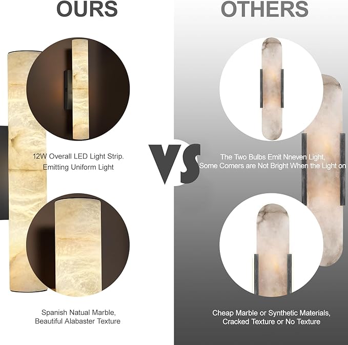 Alabaster Wall Sconces, Spanish Natural Marble Wall Sconce, 20" Bronze Wall Sconce for Bathroom, Modern Alabaster Sconces Wall Lighting Dimmable, Marble Wall Lamp for Living Room, Bedroom, Hallway