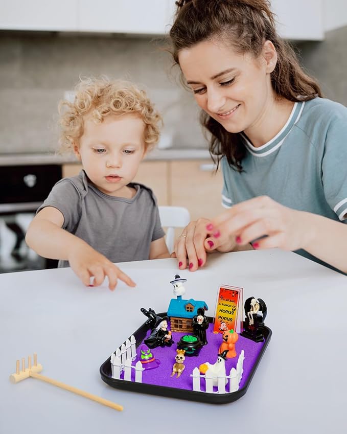 Halloween Zen Garden Kit with Inspirational Sign Haunted House Mini Zen Garden Decorative Trays Home Office Desk Decor Stress Relief Gift Includes All Accessories