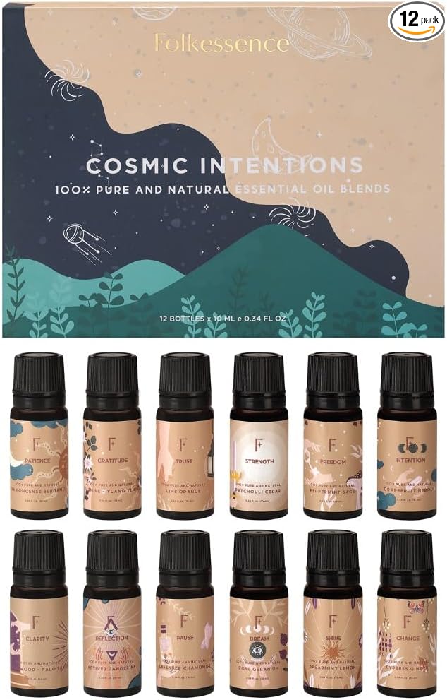 Folkulture Essential Oil Set for Diffuser | Set of 12 Essential Oils for Diffusers for Home | Diffuser Oil Scents | Lavender, Palo Santo, Frankincense |12 Days Advent Calendar 2025 for Women