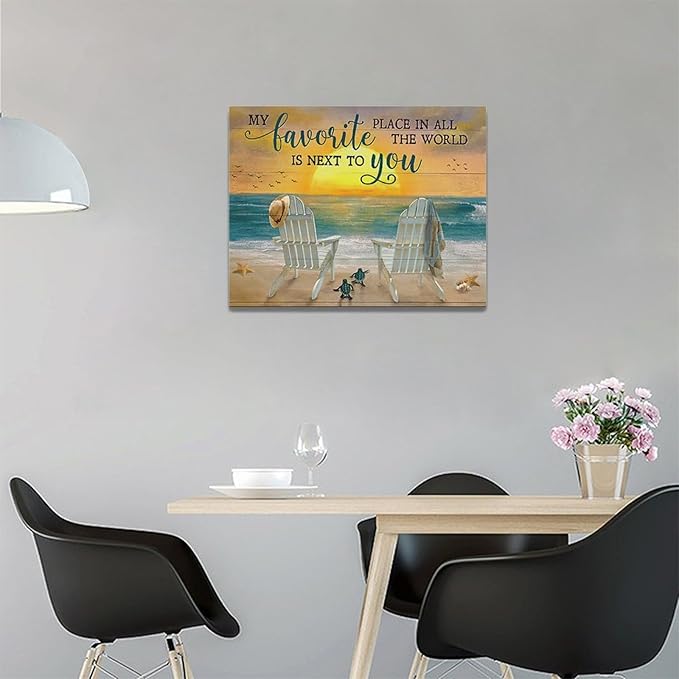 Fleruku Beach Wall Art Ocean Coastal Wall Decor Nautical Sunrise Sunset Sea Turtles Pictures Canvas Painting Artwork Home Decorations for Living Room Bedroom Bathroom Office 16"x12"