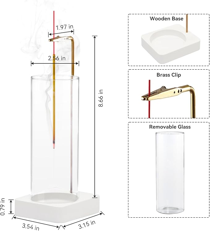 1 Pack Incense Holder for Sticks, Insence-Stick Holder Ash Catcher with Removable Glass [Anti-Ash Flying], Mess-Free Incense Burner Holder,Perfect for Meditation Yoga Relaxation,Home Decor(White Base)