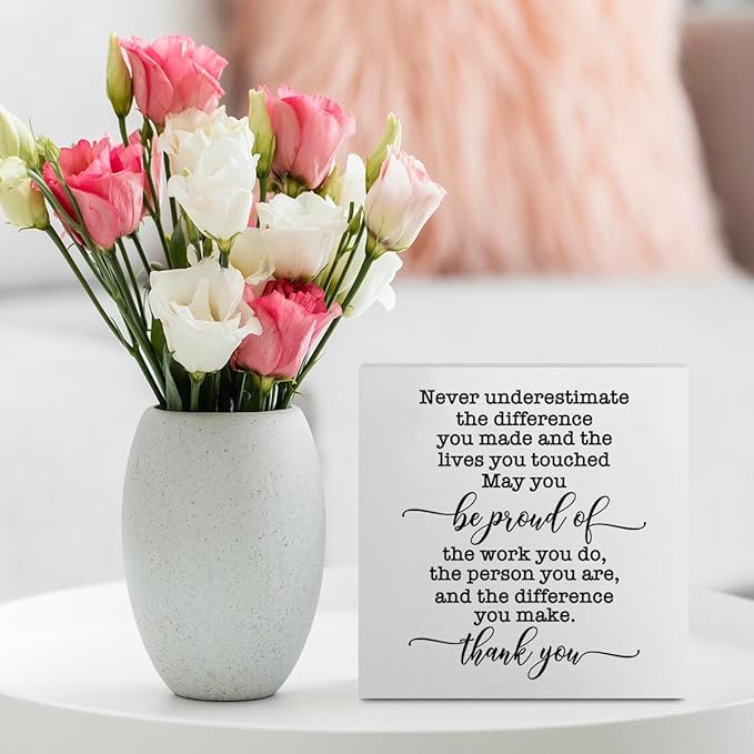 Inspirational Retirement Gift Office Supplies Rustic Desk Decor White Wooden Box Sign Positive Thank You Farmhouse Wood Plaque Coworker Leaving Cubicle Accessories Home Shelf Decorations
