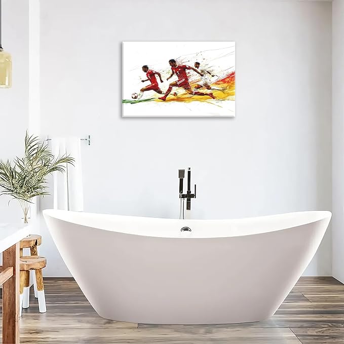 Olivine Soccer Wall Art, Sports Pictures Wall Decor, Graffit Game Painting, Football Player Canvas Prints, Framed Artwork for Bathroom Bedroom Living Room Office Home Decoration 24"x16"