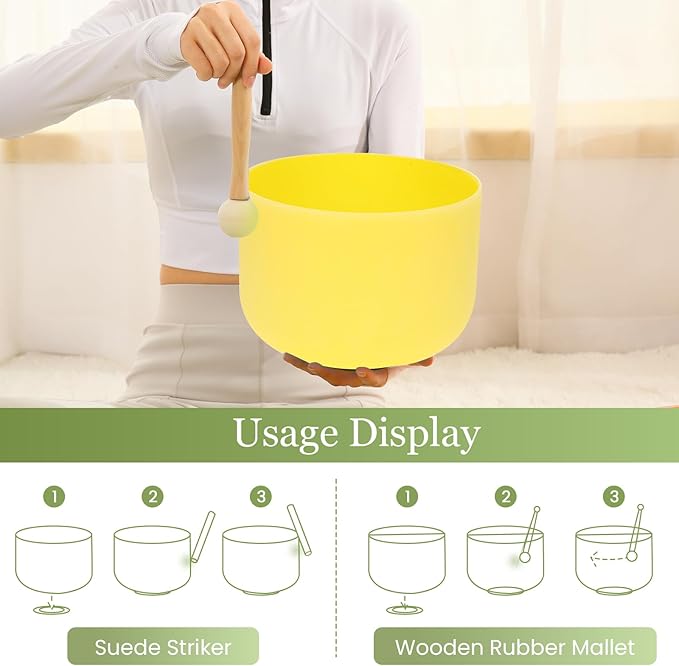 432HZ 10 Inchs Frosted Crystal Singing Bowl Set for Meditation Healing Yoga Chakra Quartz Crystal Sound Bowls with Heavy Duty Carry Case and Rubber Mallet,Suede Striker,O-rings