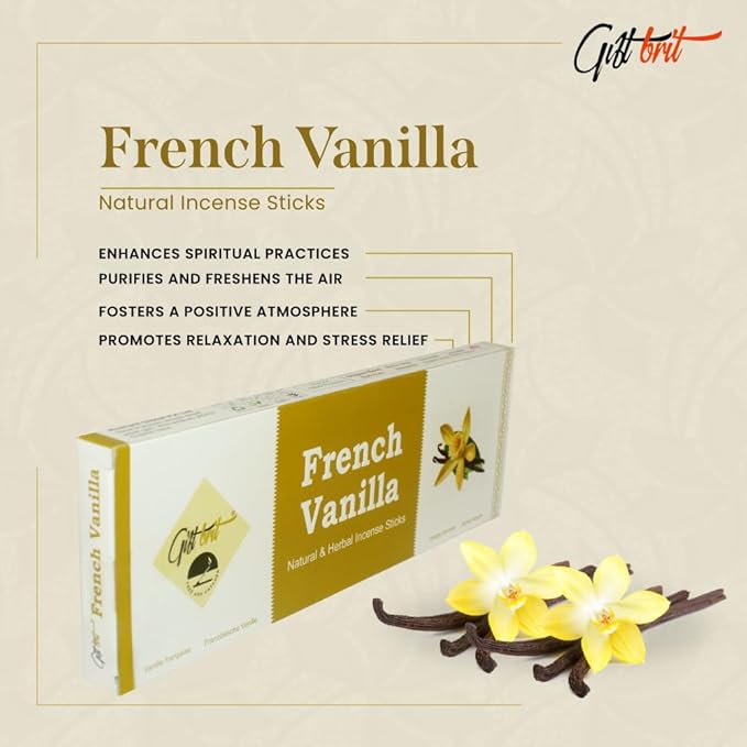 Giftbrit French Vanilla Fragrance Natural & Herbal Incense Sticks 100 Sticks with Incense Holder for Meditation, Yoga, Church, Relaxation, Healing and Positivity