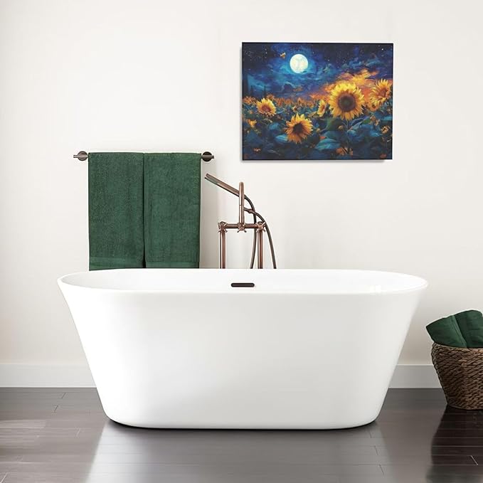 Sunflower Canvas Wall Art Starry Night Pictures Painting Yellow Floral Wall Decor Prints Framed Artwork Decoration for Living Room Bedroom Bathroom Dining Room Office 16"x20"