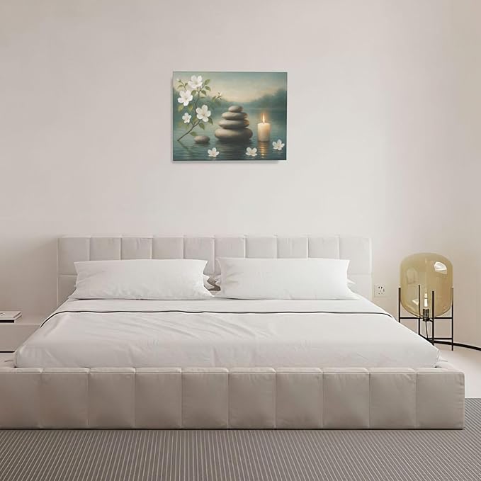 Zen Wall Art Zen Bathroom Wall Decor Spa Room Meditation Peaceful Pictures Decoration Spiritual Stone Canvas Painting Artwork Framed for Bathroom Living Room Bedroom Office 16"x20"