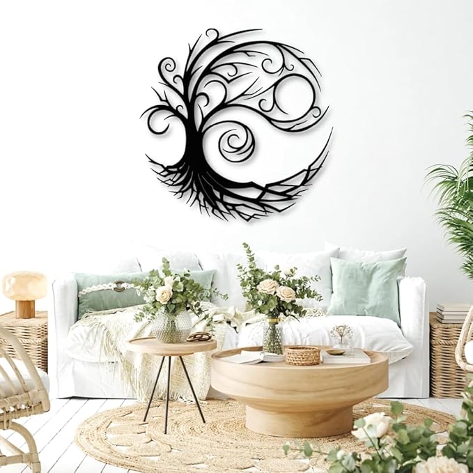 Yemwot Metal Tree of Life Wall Decor, Circle of Life Metal Tree Wall Art, Branch Art, Spiritual Decor, Modern Sculpture Decoration, Living Room Bedroom Decoration (White, 23"x 23"| 60x60cm)