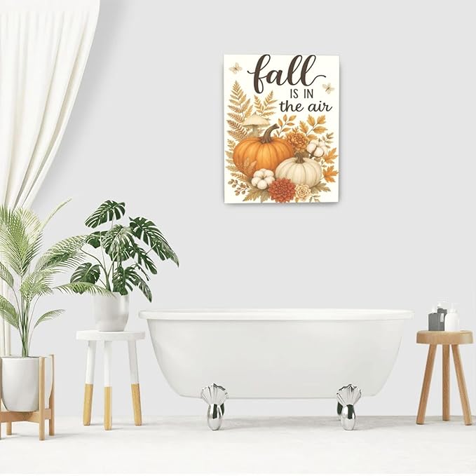 Fall Wall Decor Pumpkin Cotton Wall Art Autumn Pumpkin Canvas Pictures Painting Fall Signs Artwork Framed Decoration for Living Room Bedroom Dining Room Office Gifts 16"x20"