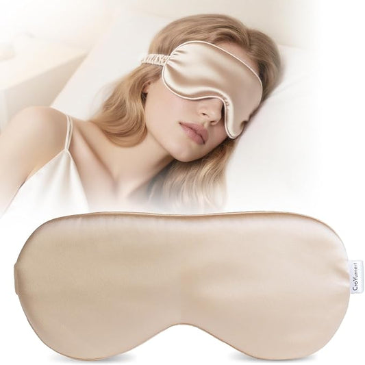 Pure 22 Momme 6A Grade Mulberry Silk Sleep Mask for Side Sleepers - 100% Blackout Eye Mask with Travel Pouch (Champagne)
