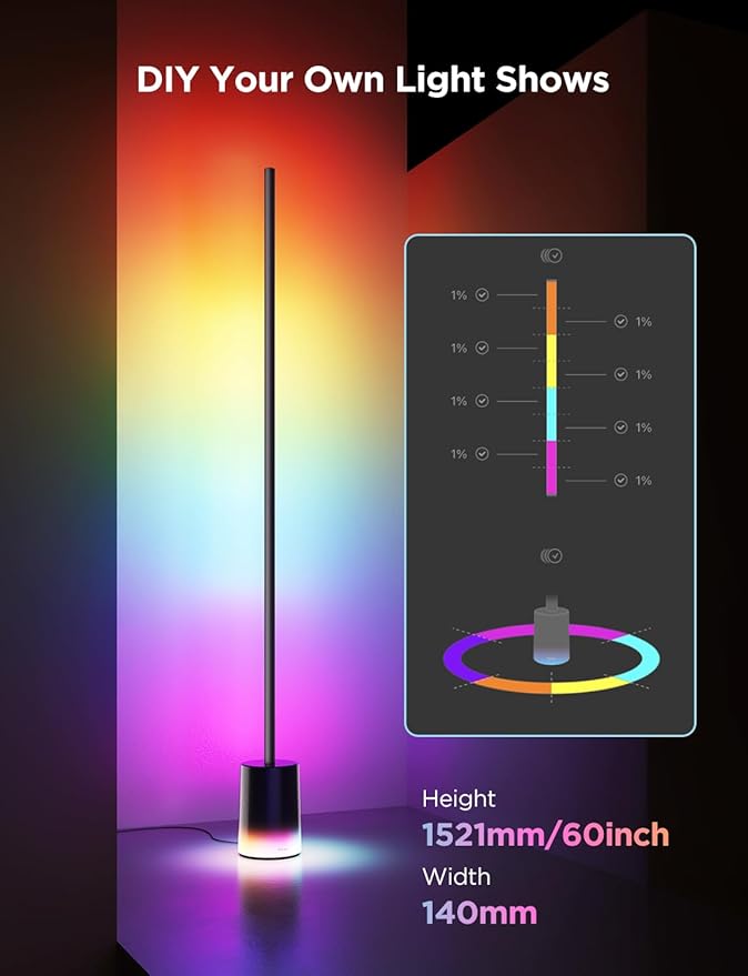 Govee Floor Lamp 2 with Matter, RGBIC, Warm Cool White LED, Alexa Compatible, 1725lm, Music Sync, Scene Modes, Smart Floor Lamp for Living Room, Bedroom, Black(1 Pack)