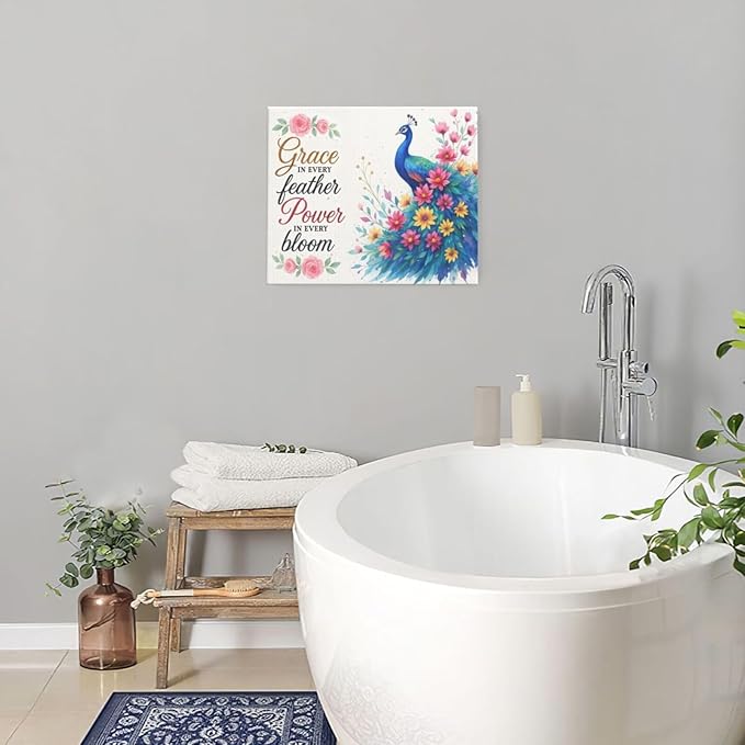 Peacock Wall Art Elegant Peacock Wall Decor Inspirational Canvas Print Painting Pictures Motivational Artwork Framed Decorations Gifts for Women girls Bedroom Bathroom Living Room Office 20"x24"