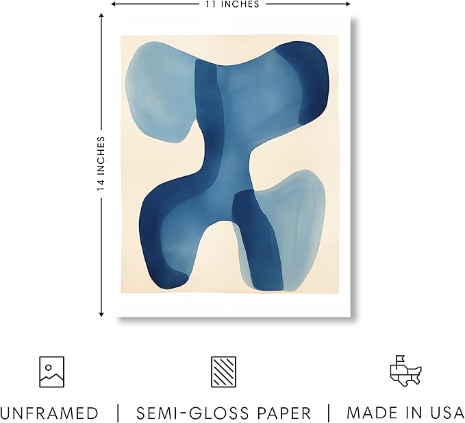 HAUS AND HUES Modern Abstract Wall Art - Blue and Green Living Room Art, Modern Artwork for Walls, Minimalist Picture for Living Room(Blue Shapes, Unframed, 11x14)