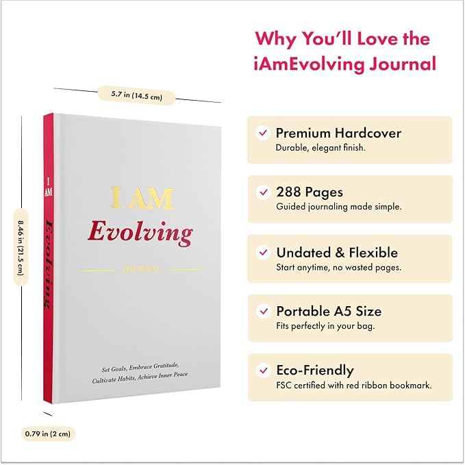 iAmEvolving Journal – Gratitude Journal with Prompts for Goal Setting, Habit Tracking, Mindfulness, Daily Reflection, Affirmations – 2025 Undated Self-Care Notebook for Women & Men (White)