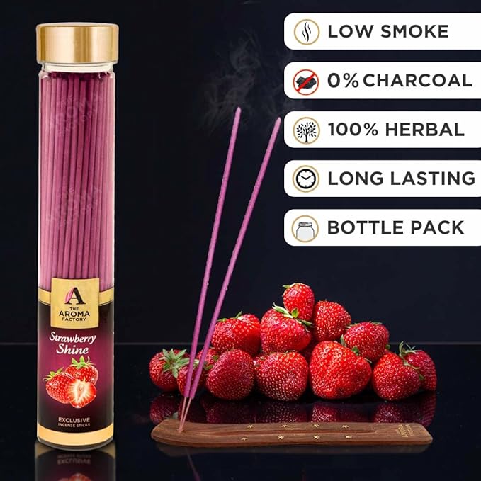 The Aroma Factory Strawberry Shine (0% Charcoal) Incense Sticks Agarbatti (Pack of 100)