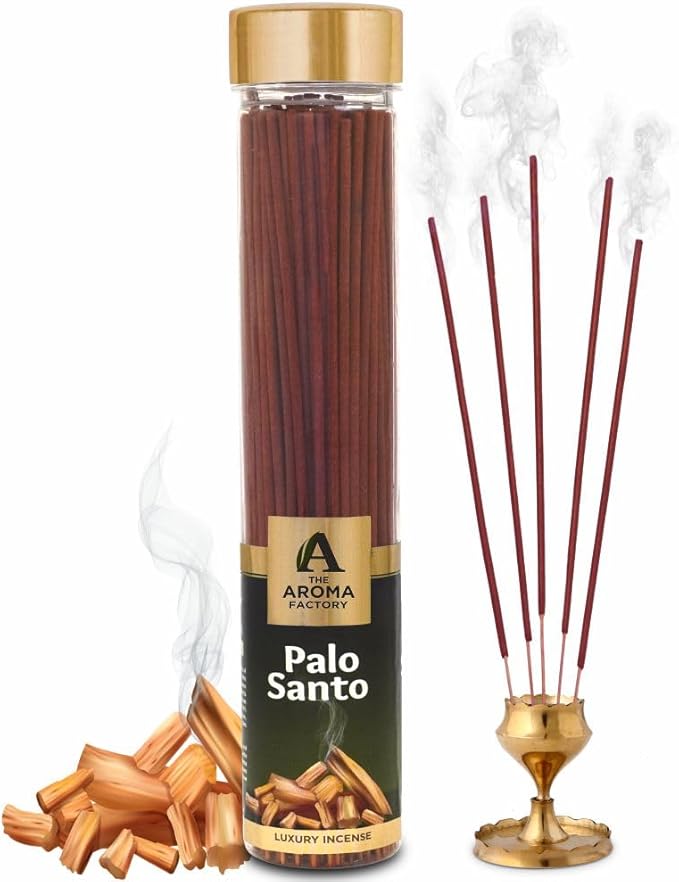 The Aroma Factory Organic Incense Sticks PaloSanto (Herbal Agarbatti for Smudging, Cleansing) 0% Charcoal, 0% Sulphates, 1 x 100g Bottle