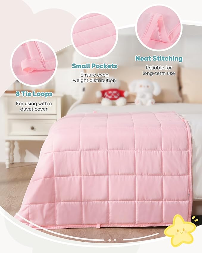 Topblan 7 lb Weighted Blanket, 41" x 60" Heavy Throw Blanket for Teens, Breathable Microfiber, Glass Bead Filling for Calming, Machine Washable, Pink