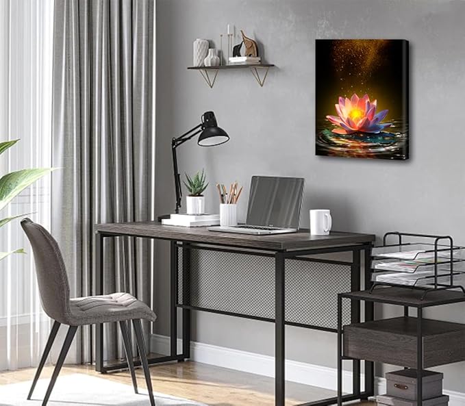 Lotus Floral Wall Art Prints,Framed Lotus Floral Canvas Prints Art for Zen Office Decor Wall Art Meditation Poster for Bathroom Home Decor(12"x16")