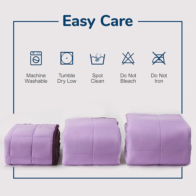 Lessymo Weighted Blanket for Adults - 15 lbs, 48"x72" Twin Size - Washable Heavy Blanket for Sleeping, Microfiber Big Blankets with Premium Glass Bead for All-Season, Soft Thick Blanket, Purple