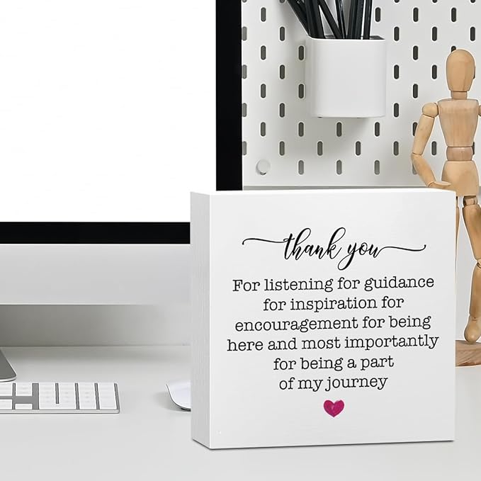 Inspirational Thank You Gifts Office Supplies Rustic Desk Decor for Teacher Boss White Wooden Box Sign Positive Retirement Gifts Farmhouse Wood Plaque Coworker Leaving Gifts Home Shelf Decorations