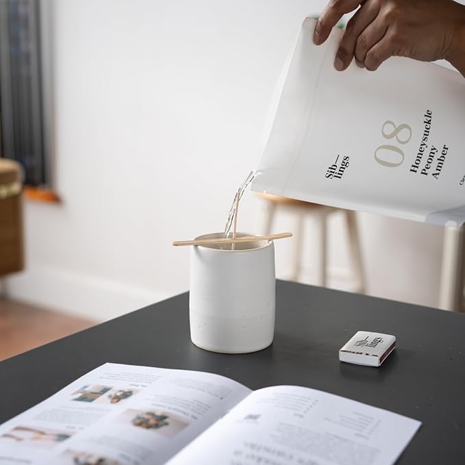 Siblings Candle Making Kit | DIY Coconut-Soy Wax Candle Kit with Wooden Wick | Scent No 08: Honeysuckle, Peony, Amber | Clean, Non-Toxic, Reusable, 60 Hr Burn