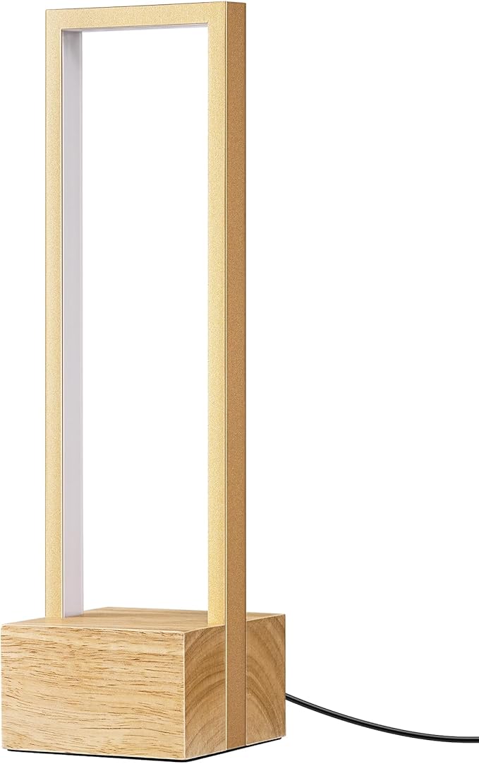 EDISHINE LED Table Lamp, Wooden Bedside Lamp with 3 Color Temperatures, Dimmable Square Nightstand Lamp for Bedroom Living Room, Complete Original Burlyood Color Base