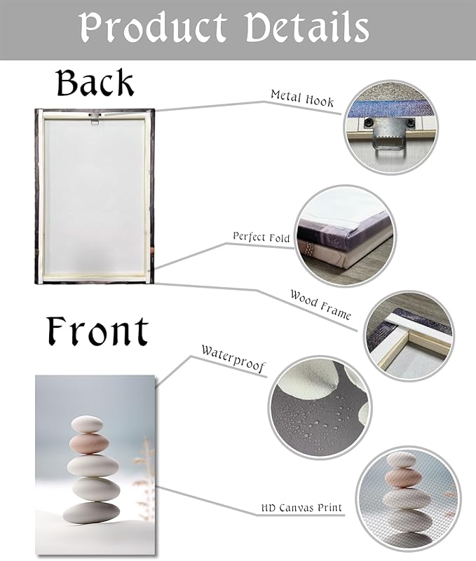 KPLUNDO Zen Wall Art Canvas Print Bathroom Decor Spa Stone Picture Meditation Painting Artwork for Yoga Spiritual Room Living Room Office Modern Home Decor Frame(Art-2,28.00x42.00 inch)