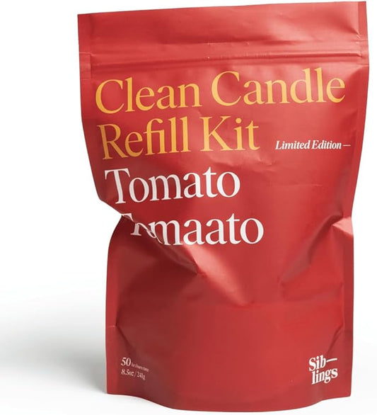 Siblings Candle Making Kit | DIY Coconut-Soy Wax Candle Kit with Wooden Wick | Scent Tomato Tomaato | Clean, Non-Toxic, Reusable, 60 Hr Burn